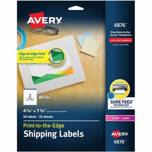 Vibrant Laser Color-Print Labels w/ Sure Feed, 4.75 x 7.75, White, 50/Pack