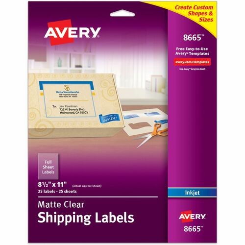 MATTE CLEAR SHIPPING LABELS, INKJET PRINTERS, 8.5 X 11, CLEAR, 25/PACK