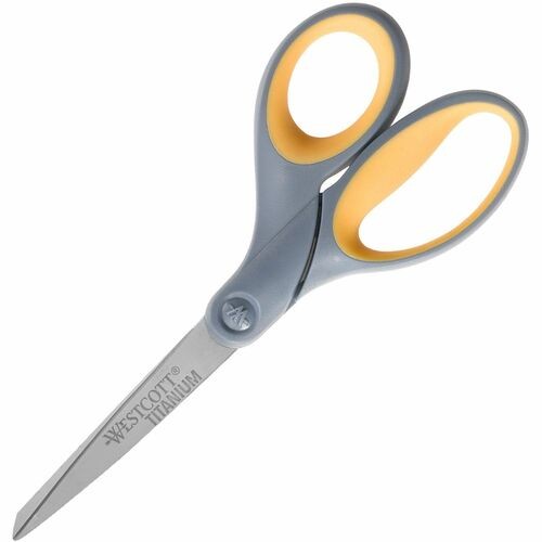 Titanium Bonded Scissors, 7" Long, 3" Cut Length, Straight Gray/Yellow Handle