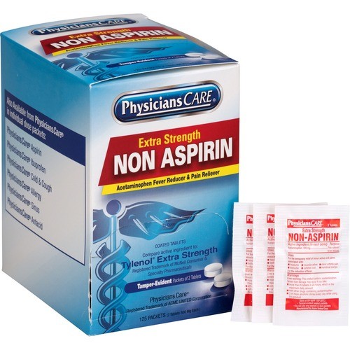 Non Aspirin Pain Reliever, Extra Strength, 2/Packet, 125/BX