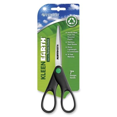 KleenEarth Scissors, 7" Long, 2.75" Cut Length, Straight Black Handle