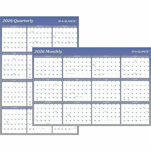 Vertical/Horizontal Erasable Quarterly/Monthly Wall Planner, 24 x 36, White/Blue Sheets, 12-Month (Jan to Dec): 2026