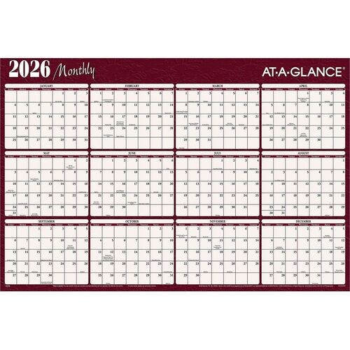 Reversible Horizontal Erasable Wall Planner, 48 x 32, Assorted Sheet Colors, 12-Month (Jan to Dec): 2026
