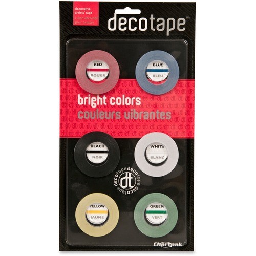 Decorative Tape, 1/8"x324"L, 6/PK, Assorted Bright