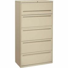 Lateral File, 5-Drawer, Metal, 36"x18"x64-1/2", Putty