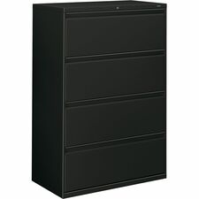 Lateral File, 4-Drawer, w/Lock, 36"x18"x52-1/2", Black