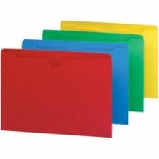 File Jackets, Flat Exp., Straight Cut, Letter, 100/BX, Assorted