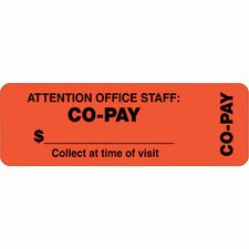 "Co-Pay" Labels, 3"x1", 500/RL, FL Red-orange