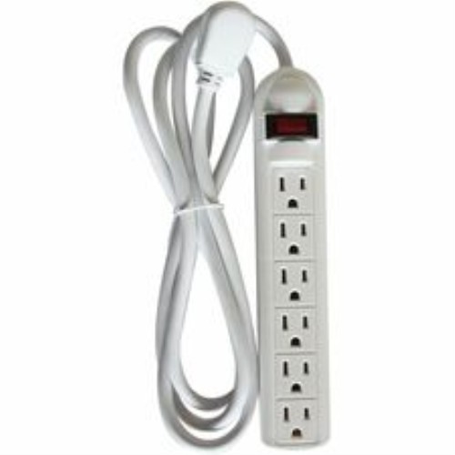Power Strip, 6 Outlet, Built-in Circuit Breaker, 6' Cord, Gray