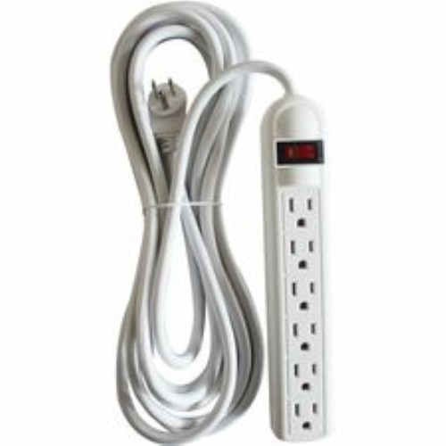 Power Strip, 6 Outlet, Built-in Circuit Breaker, 15' Cord, Gray