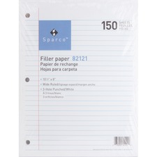 Filler Paper, Wide-Ruled, 16lb., 10-1/2"x8", 150/PK, WE