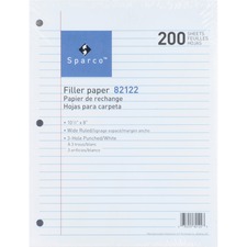 Filler Paper, Wide-Ruled, 16lb., 10-1/2"x8", 200/PK, WE