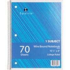 Notebook, 1 Subject, 10-1/2"x8", College Ruled, 70 Sht, AST