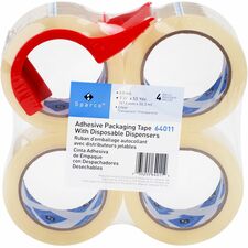Packaging Tape w/Dispenser, 3" Core, 3mil, 2"x55 Yds, 4 RL/PK, CL