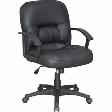 Managerial Mid-Back Chair, 25-3/4"x29"x38-1/2"-42", Black Lthr
