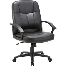 Managerial Mid-Back Chair, 26"x28"x42-1/2", Black Leather