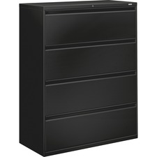 Lateral File, 4-Drawer, w/Lock, 42"x19-1/4"x53-1/4", Black
