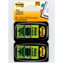 "Sign and Date" Message Flag, 1"x1-3/4", 100/PK, Green