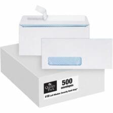 Business Envelopes, Window, 4-1/8"x9-1/2", 500/BX, White