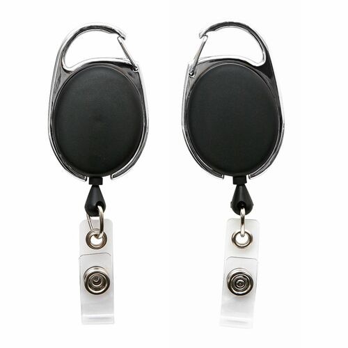 Clip ID Badge Reel, Caribiner Style, 30", Matte Black