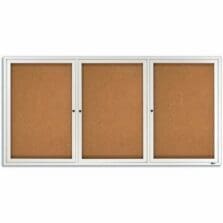 Cork Board W/Glass Door, 3 Door, 6'x4', Aluminum Frame