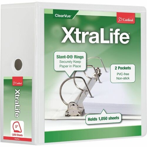 XtraLife ClearVue Non-Stick Slant-D Ring Binder, 3 Rings, 5" Capacity, 11 x 8.5, White
