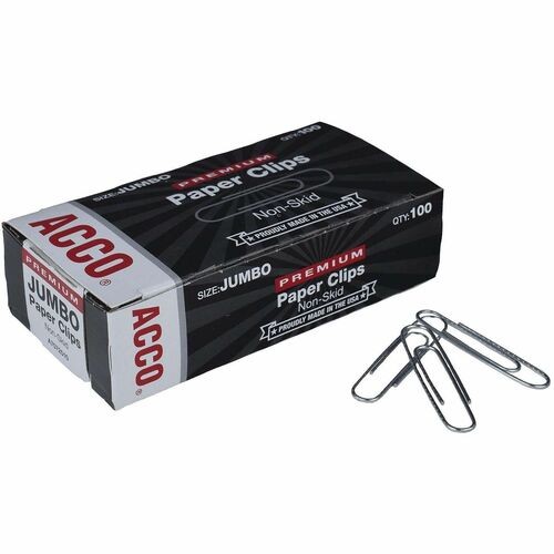 Premium Heavy-Gauge Wire Paper Clips, Jumbo, Nonskid, Silver, 100 Clips/Box, 10 Boxes/Pack