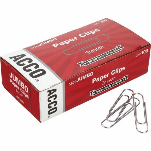 Paper Clips, Jumbo, .041 Gauge, 100/BX, 10BX/PK, Silver
