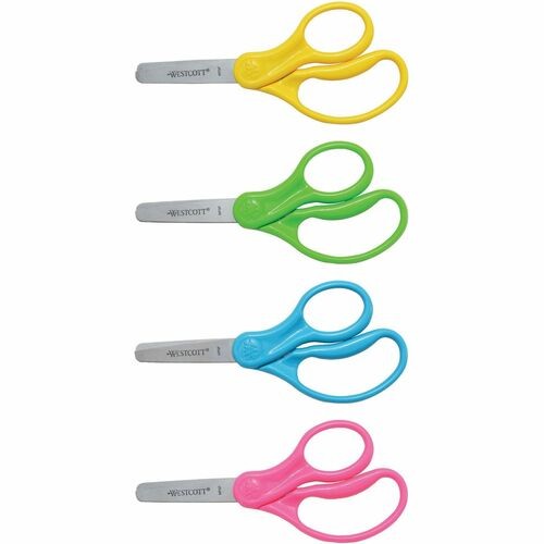 For Kids Scissors, Rounded Tip, 5" Long, 1.75" Cut Length, Straight Handle, Randomly Assorted Handle Color