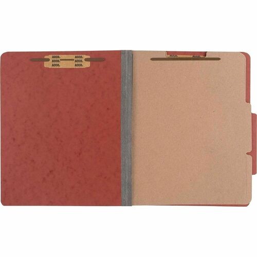 Pressboard Classification Folders, 3" Expansion, 2 Dividers, 6 Fasteners, Letter Size, Earth Red Exterior, 10/Box