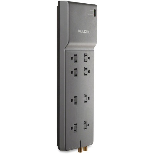 Home/Office Surge Protector, 8 AC Outlets, 12 ft Cord, 3,390 J, Dark Gray