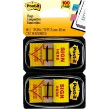 "Sign Here" Message Flags, 1"x1-3/4", 100/PK, Yellow