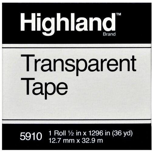 TRANSPARENT TAPE, 1" CORE, 0.5" X 36 YDS, CLEAR