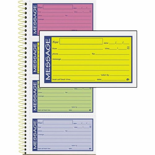 Wirebound Telephone Book with Multicolored Messages, Two-Part Carbonless, 4.75 x 2.75, 4 Forms/Sheet, 200 Forms Total