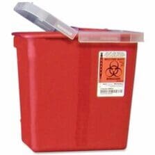Biohazard Sharps Container W/Clear Hinged Lid, 2 Gal, Red