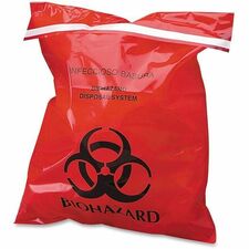 Biohazard Waste Bag, Peel/Stick, 1.4 Qt, 9"x10", 100/BX, RD
