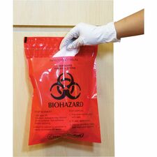 Biohazard Waste Bag, Peel/Stick, 2.6 Qt, 12"x14", 100/BX, RD