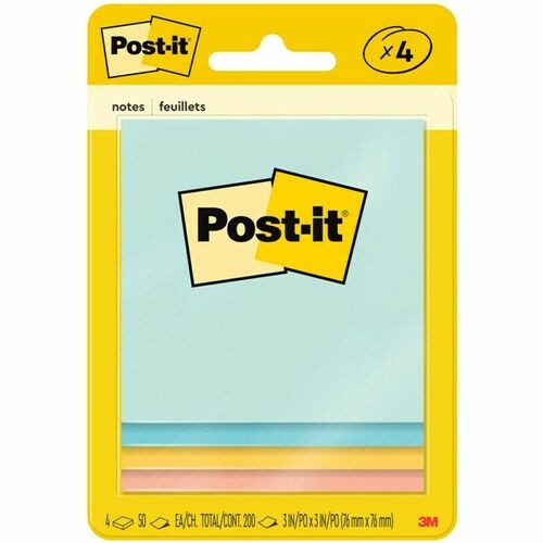 Post-it Notes, Orig Pad, 3"x3", 50 SH/PD, 4/PK, Marseille