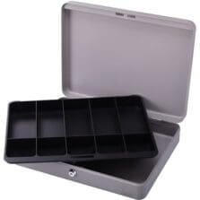 Cash Box, w/ 2 Keys, 10 Compartments, 14-1/2"x11"x3-1/4, GY
