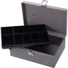 Cash Box, w/ Latch Lock, 7 Cmpmnts, 11"x7-3/4"x4-3/4", Gray