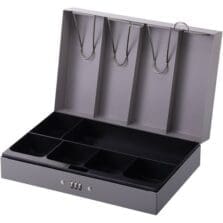 Combination Lock Cash Box, Steel, 11-1/2"x7-1/2"x3-1/8", Gray