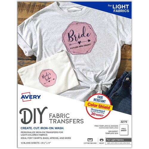 FABRIC TRANSFERS, 8.5 X 11, WHITE, 12/PACK