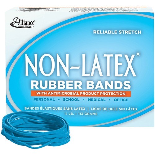 ANTIMICROBIAL NON-LATEX RUBBER BANDS, SIZE 33, 0.04" GAUGE, CYAN BLUE, 4 OZ BOX, 180/BOX