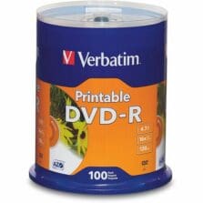 DVD-R, 16x, 4.7GB, Inkjet Printable, 100/PK, White