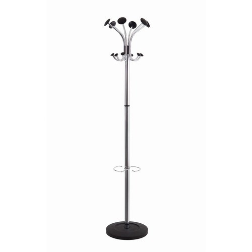 CHROMY COAT STAND, 12 KNOBS, 16W X 16D X 70.5H, CHROME/BLACK