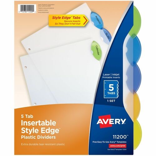 INSERTABLE STYLE EDGE TAB PLASTIC DIVIDERS, 5-TAB, 11 X 8.5, TRANSLUCENT, 1 SET