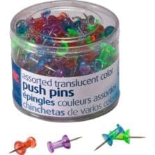 Pushpins, Steel Point, 1/4"Dia x 1/2"L, 200/PK, AST