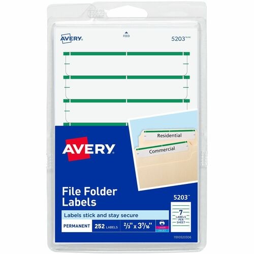 Printable 4" X 6" - Permanent File Folder Labels, 0.69 X 3.44, White, 7/sheet, 36 Sheets/pack, (5203)