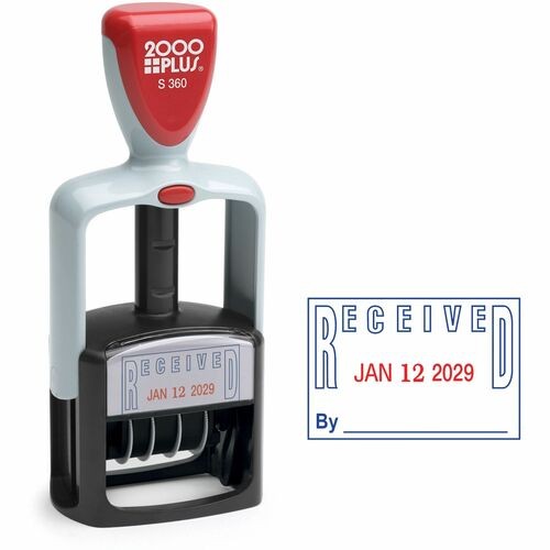 MODEL S 360 TWO-COLOR MESSAGE DATER, 1.75 X 1, "RECEIVED", SELF-INKING, BLUE/RED