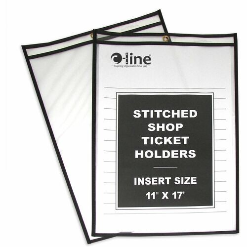 Stitched Shop Ticket Holders, Super Heavy-Duty, Top Load 11 x 17 Insert, Clear Front, Black Border, 25/Box